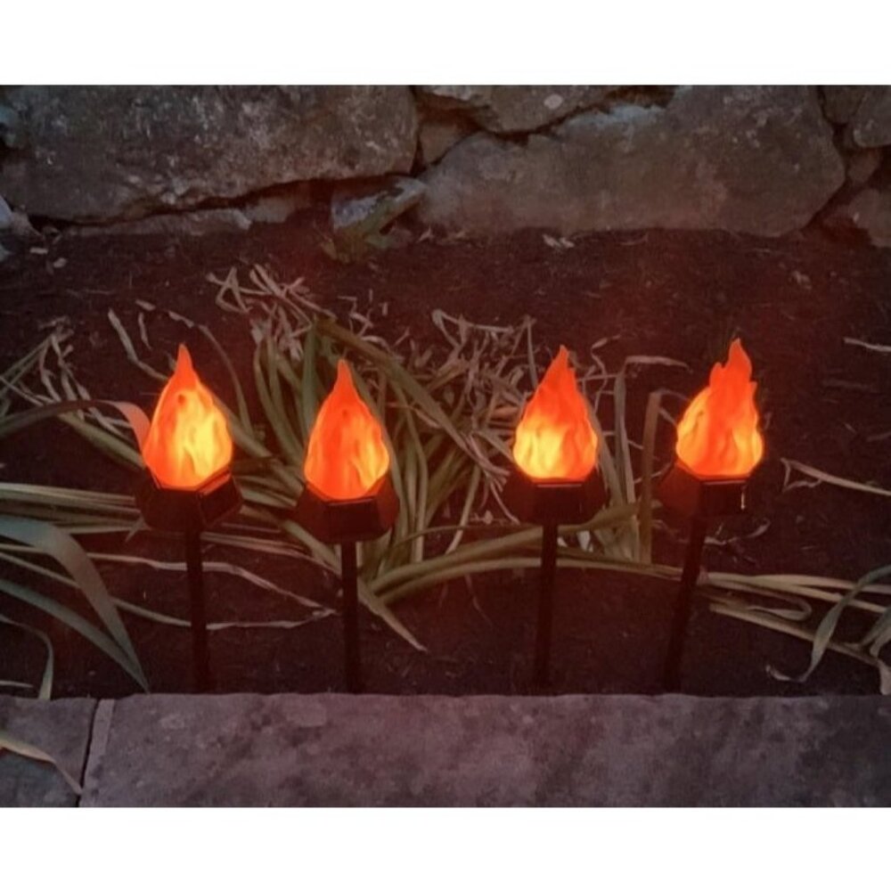 Solar Outdoor Torch Lights with Flickering Flame, 4 Pack Solar Lights